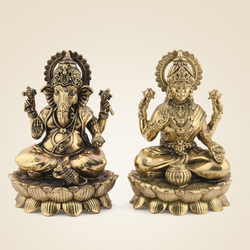 Divine Ganesha Laxmi on Lotus Idol 4.5" Superfine Statue for Spiritual Decor