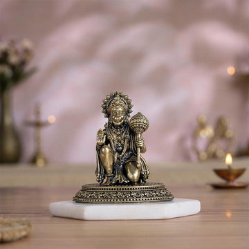 Brass Hanuman Idol Blessing in Abhaya Mudra (3.5 Inch) - Sadhnaa