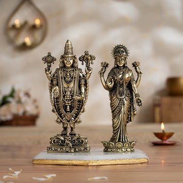 Brass Lord Balaji with Mata Lakshmi For Pooja Room (6 Inch)