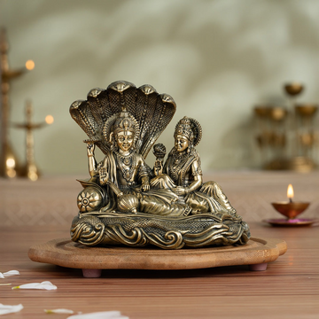 Brass Narayana/Vishnu Lakshmi on Ananta-Sajya (5.5 Inch) - Sadhnaa