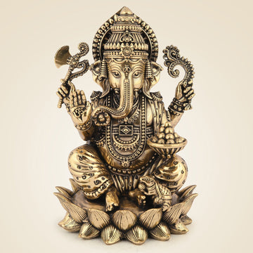 Chaturbhuj Ganesh Idol – 4.75" Handcrafted Artisan Pure Brass Murti
