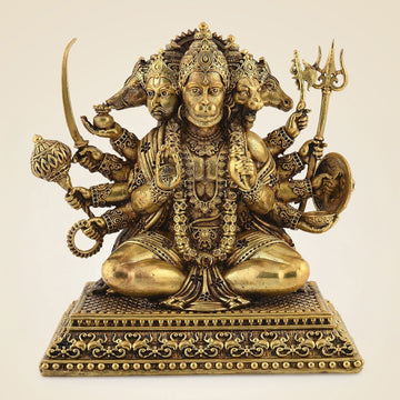 5.75" Panchmukhi Hanuman Idol – Pure Brass Handcrafted Lightweight Sculpture