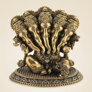 Handcrafted Pure Brass Panchmukhi Ganesh Sculpture 4.5"– Lightweight Artisan Idol