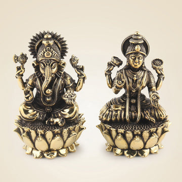 Lakshmi Ganesh Brass Idol 3" – Handcrafted Superfine Lightweight Divine Decor