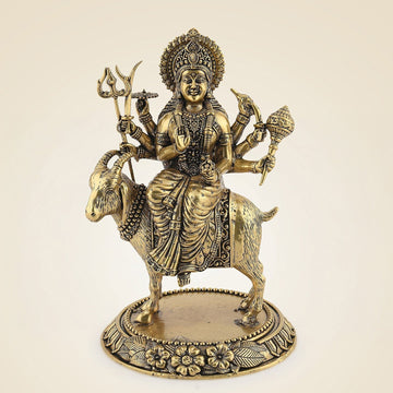 Durga Maa with Goat Idol 6.5" – Pure Brass Handcrafted Lightweight Statue