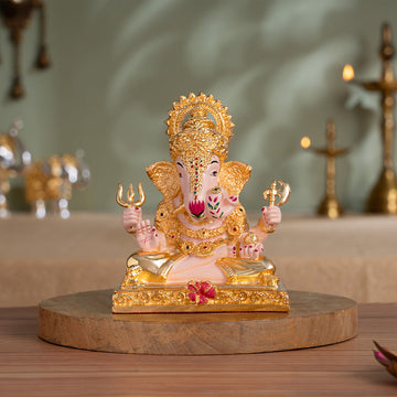 Dagdusheth Halwai Ganpati Murti - Gold Plated (7 Inch)