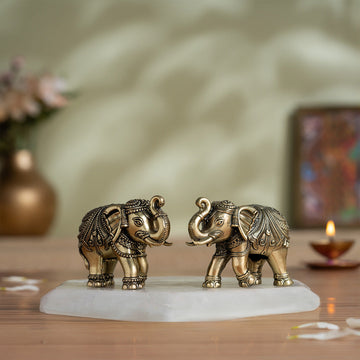 Brass Vastu Trunk Up Brass Elephant Statue Pair (2 Inch)