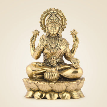 4.5" Laxmi Ji Seated on Lotus – Handcrafted Pure Brass Idol for Pooja Room