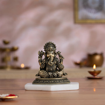 Svastika Brass Sitting Ganesha Murti (4 Inch)