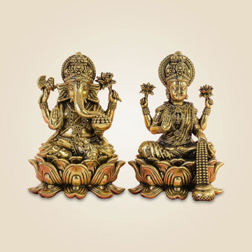 Lakshmi Ganesh Brass Idol Pair – 5" Handcrafted Pure Brass Statues for Wealth & Prosperity