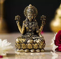 Brass Lakshmi Idol Sitting on Lotus (3 Inch) - Sadhnaa