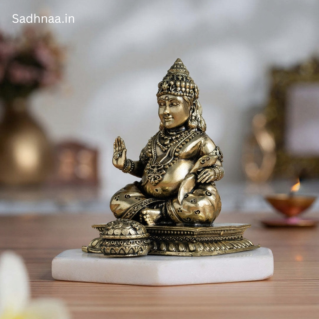 Brass Lord Kubera Statue with Mongoose (3.5 Inches)