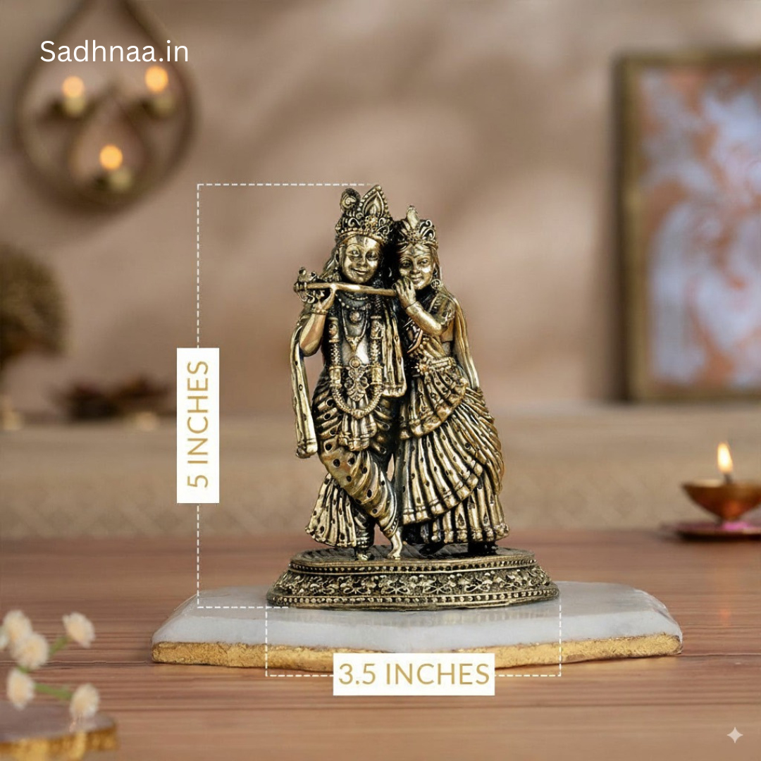 Brass Radha Krishna Murti With Tribhanga Posture (5 Inch)