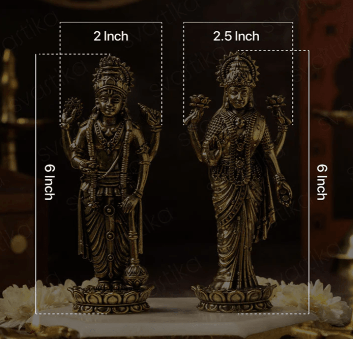 Brass Standing Vishnu Lakshmi Idol Pair (6 Inch) - Sadhnaa