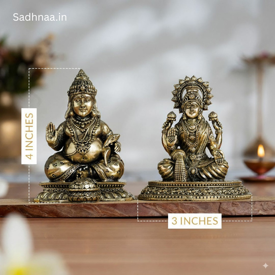 Brass Maa Lakshmi & Kuber Statue Pair (4 Inch)