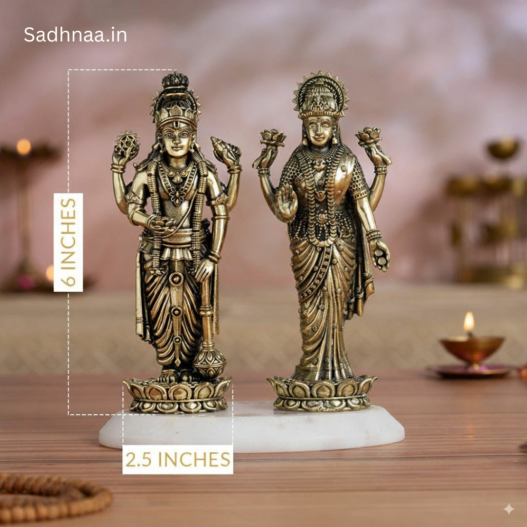 Brass Standing Vishnu Lakshmi Idol Pair (6 Inch)