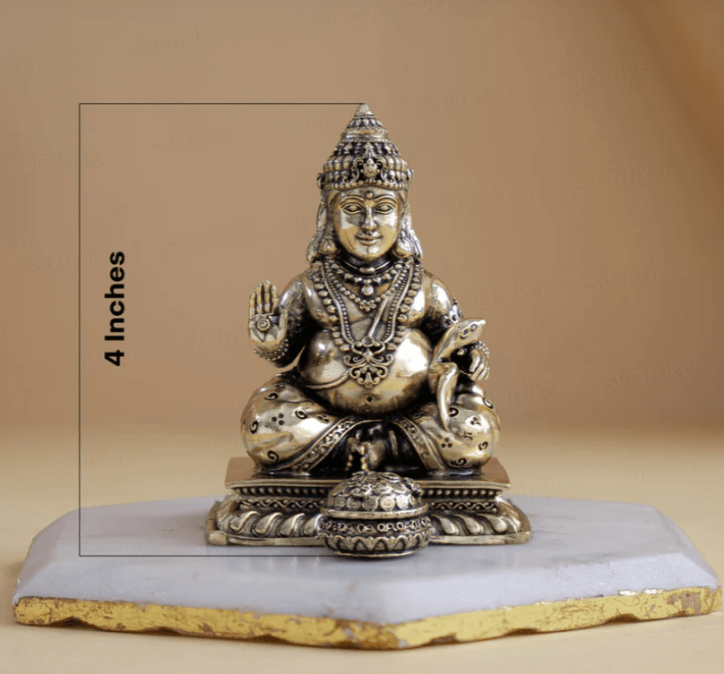 Brass Lord Kubera Statue with Mongoose (4 Inches) - Sadhnaa