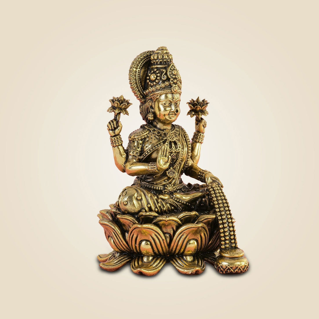 Goddess Lakshmi Idol 5.5" Handcrafted Excellent Brass Murti