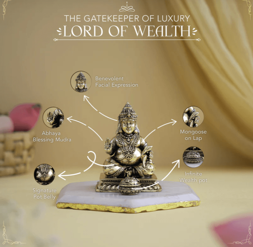 Brass Lord Kubera Statue with Mongoose (4 Inches) - Sadhnaa