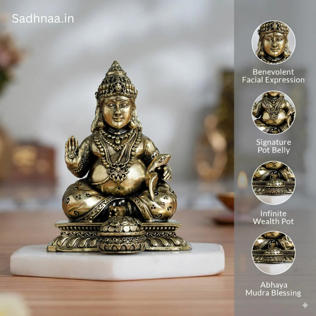 Brass Lord Kubera Statue with Mongoose (2.8 Inches)