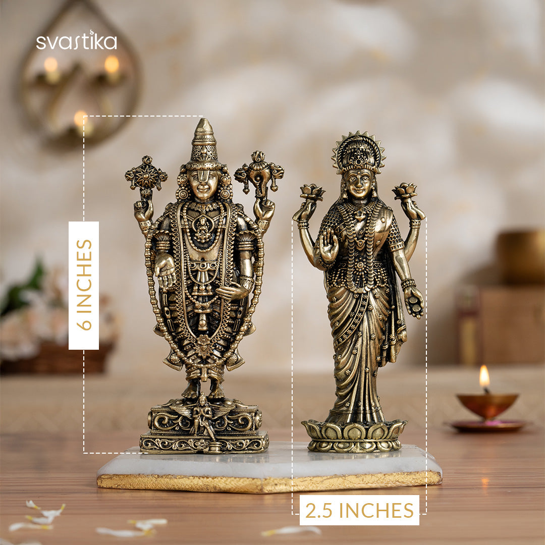 Brass Lord Balaji with Mata Lakshmi For Pooja Room (6 Inch)