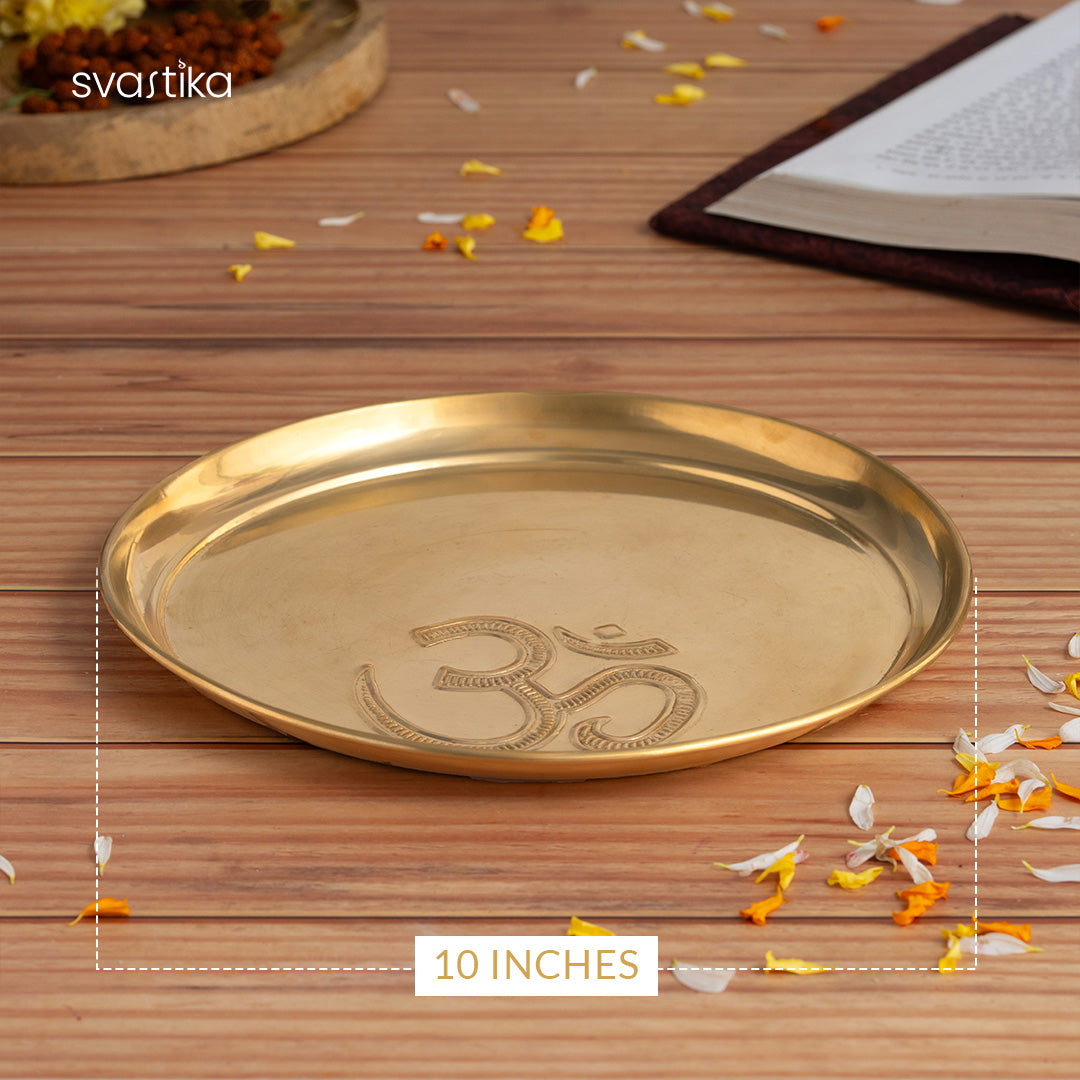 Brass Om Engraved Pooja Thali Set (10 Inch)