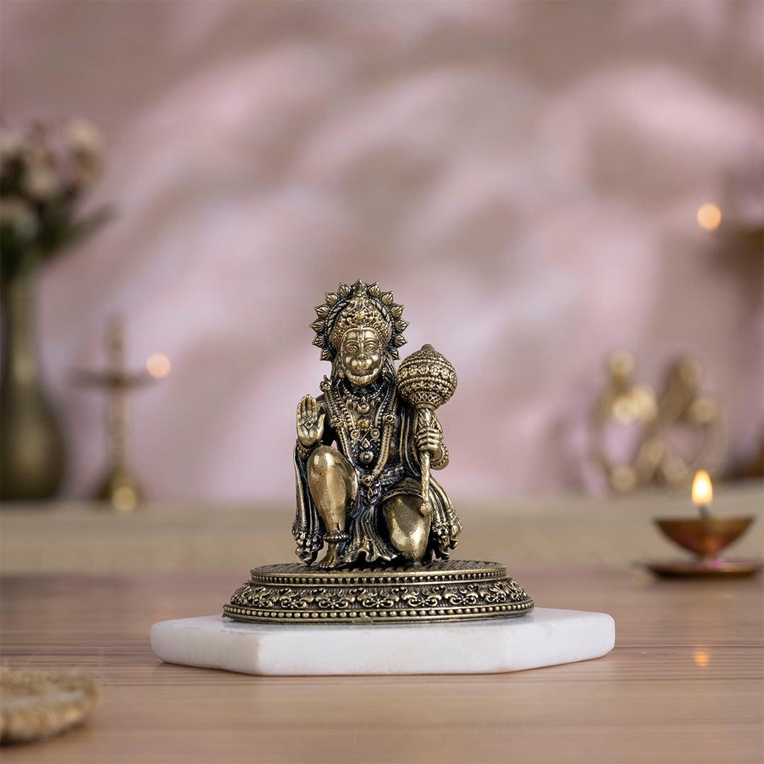 Brass Hanuman Idol Blessing in Abhaya Mudra (3.5 Inch) - Sadhnaa