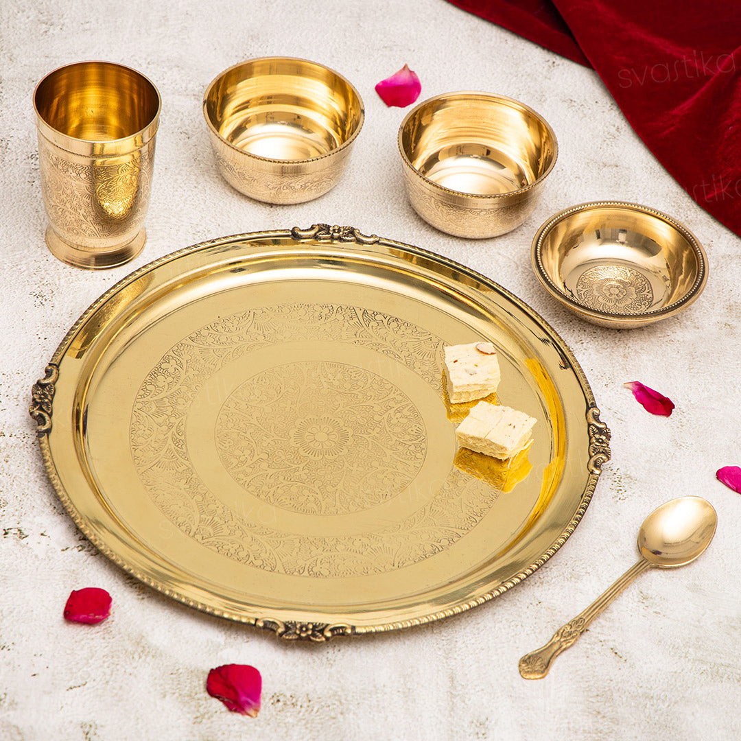 Pure Brass Luxury Bhog Thali Set (12.5 Inch)