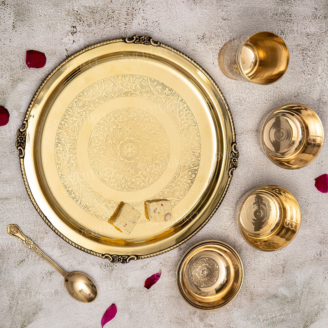 Pure Brass Luxury Bhog Thali Set (12.5 Inch)