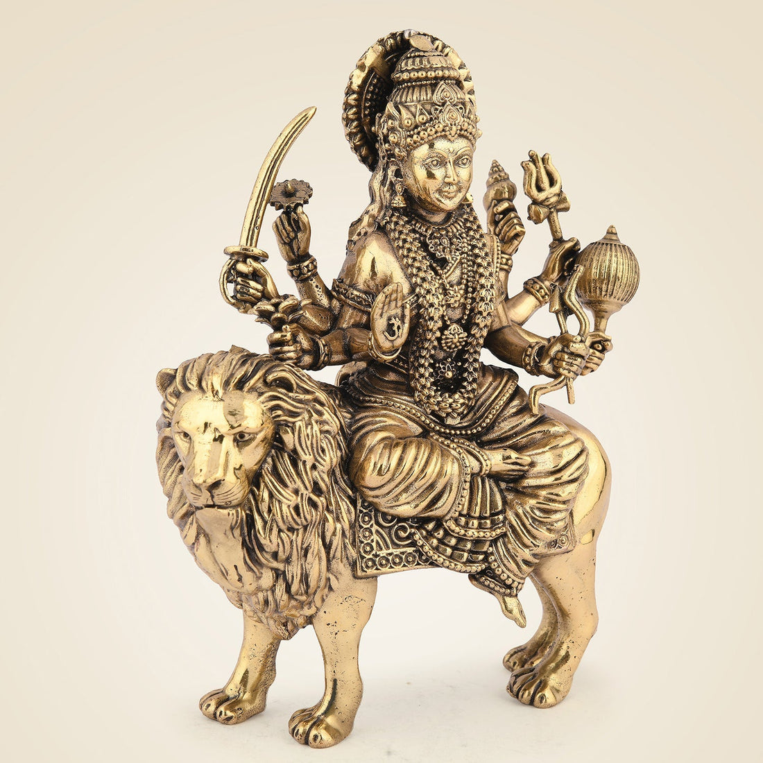 Brass Durga Idol on Lion – 6" Handcrafted Artisan for Goodness