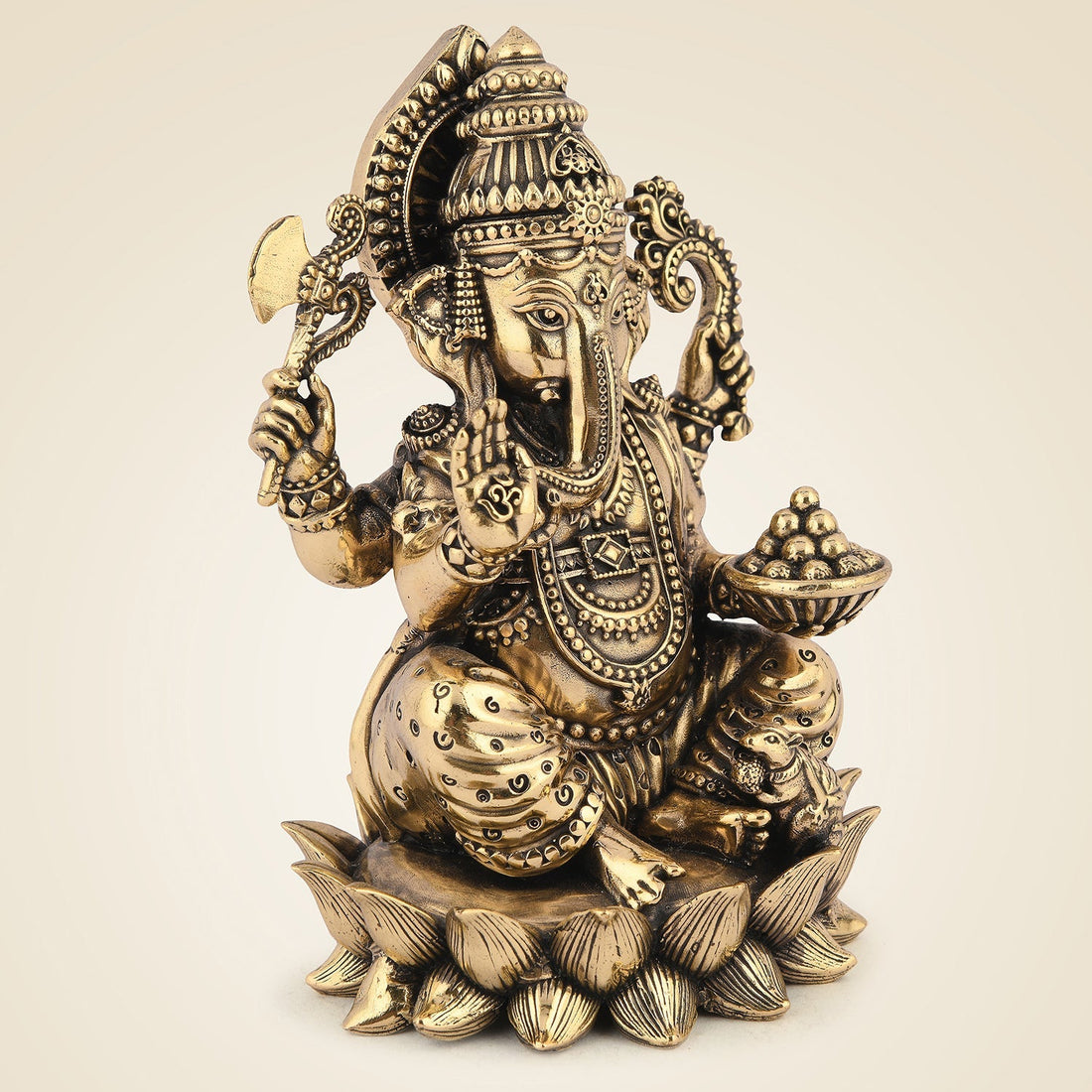 Chaturbhuj Ganesh Idol – 4.75" Handcrafted Artisan Pure Brass Murti