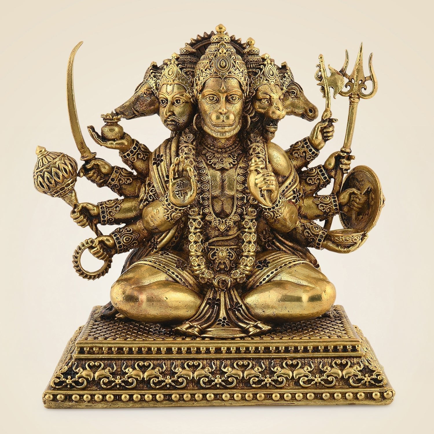 5.75" Panchmukhi Hanuman Idol – Pure Brass Handcrafted Lightweight Sculpture