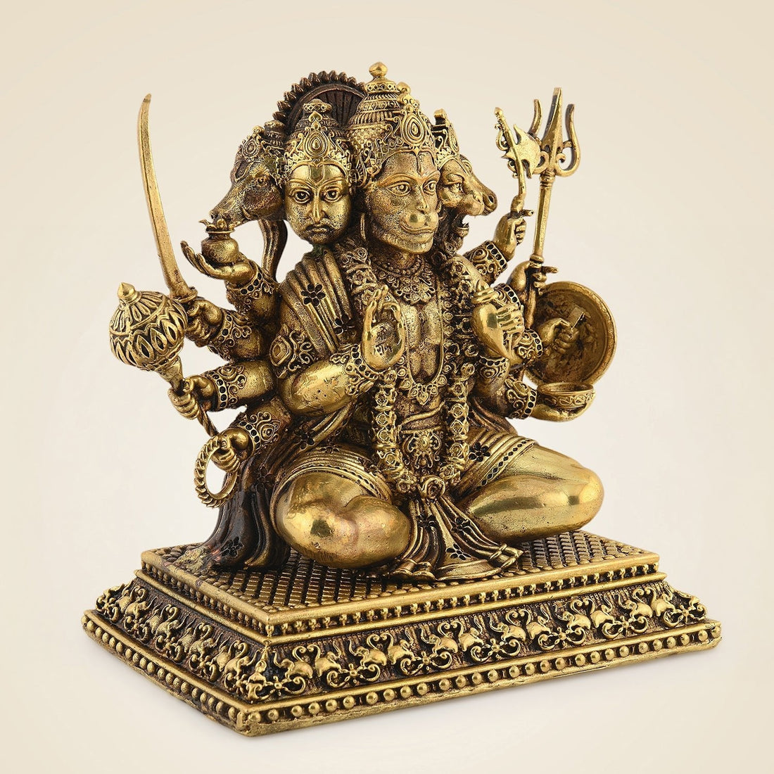 5.75" Panchmukhi Hanuman Idol – Pure Brass Handcrafted Lightweight Sculpture