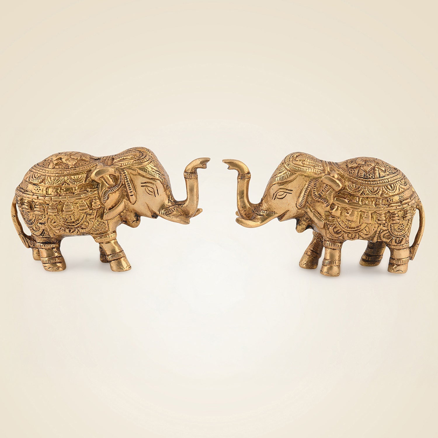 Brass Elephant Pair 3 Inch Handcrafted Vastu Decor Showpiece for Home & Office