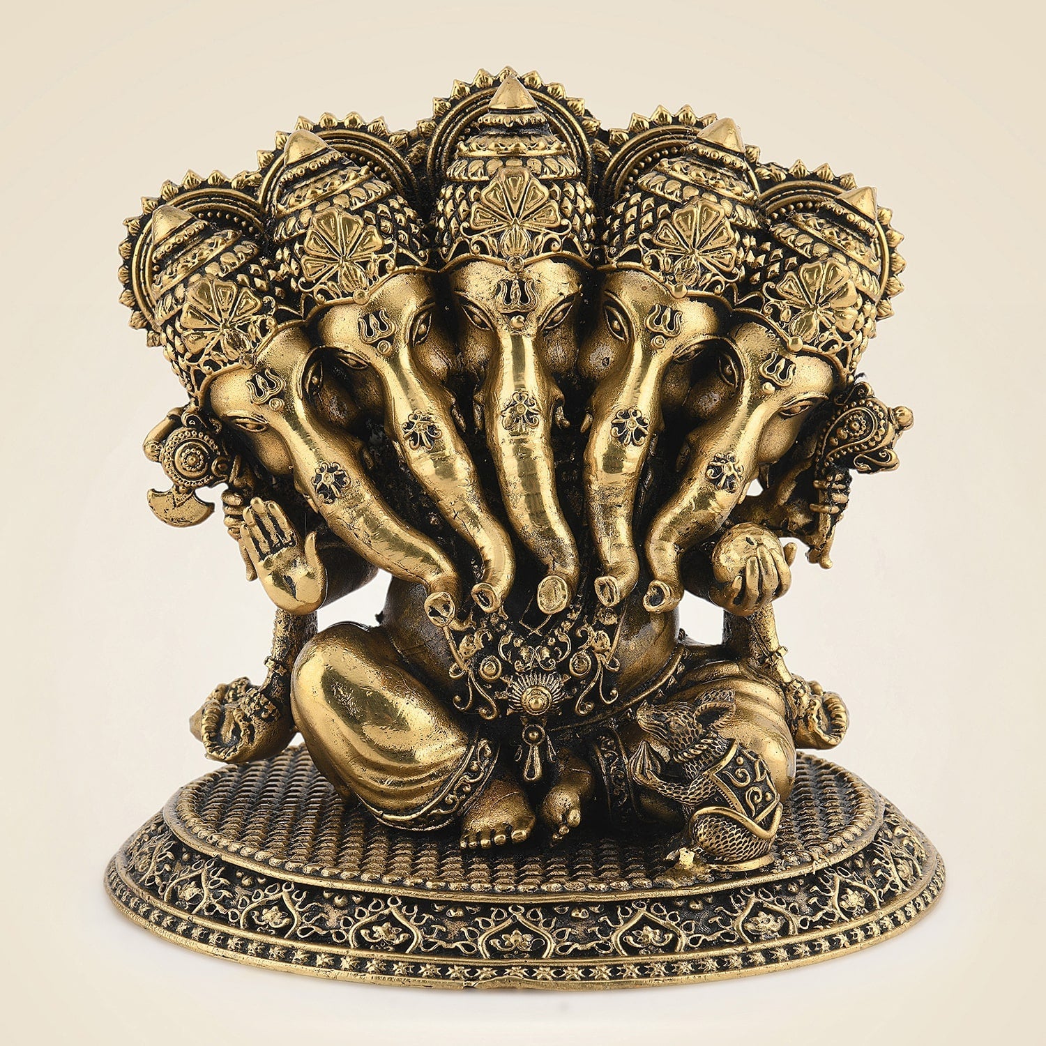 Handcrafted Pure Brass Panchmukhi Ganesh Sculpture 4.5"– Lightweight Artisan Idol