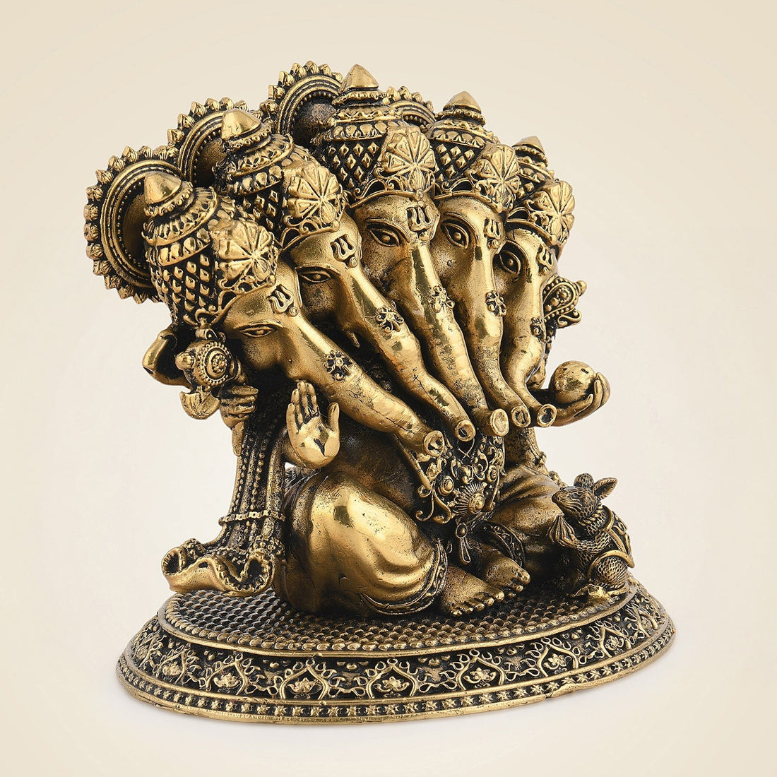 Handcrafted Pure Brass Panchmukhi Ganesh Sculpture 4.5"– Lightweight Artisan Idol