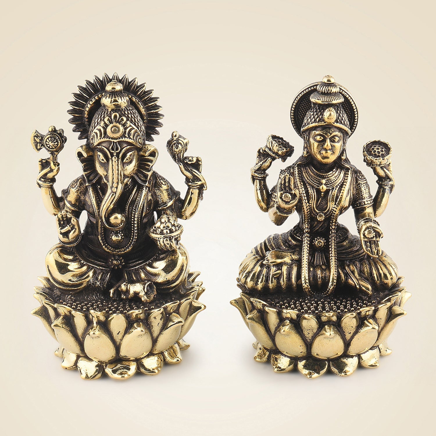 Lakshmi Ganesh Brass Idol 3" – Handcrafted Superfine Lightweight Divine Decor