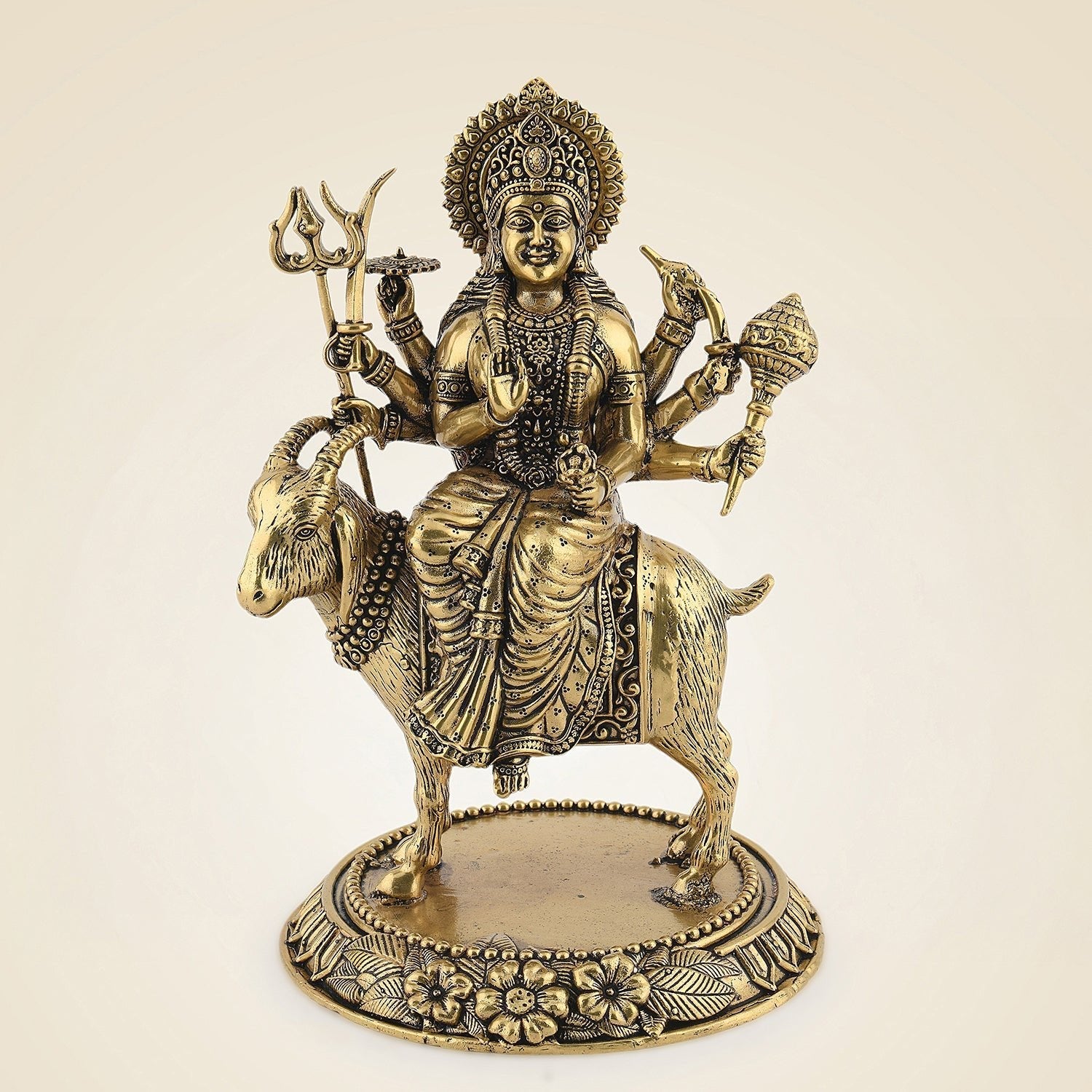 Durga Maa with Goat Idol 6.5" – Pure Brass Handcrafted Lightweight Statue