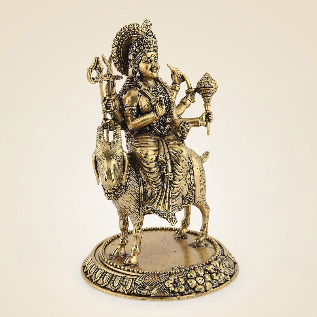 Durga Maa with Goat Idol 6.5" – Pure Brass Handcrafted Lightweight Statue