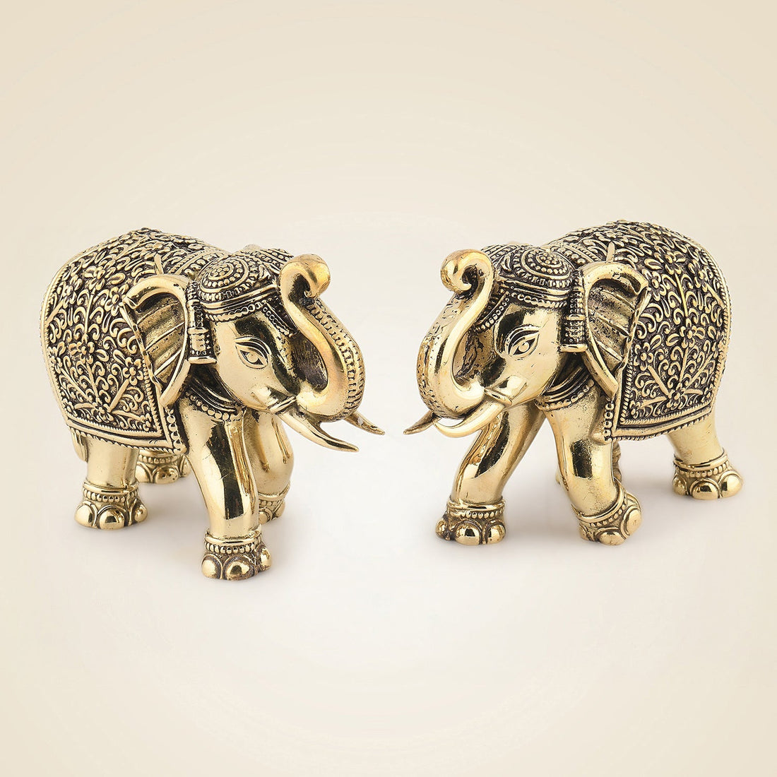 Handcrafted Brass Elephant Pair – 3" Superfine Lightweight Decorative Idol