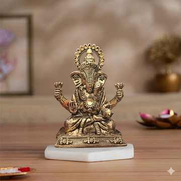 Brass Finish Lord Ganesha Idol – Decorative & Spiritual Ganesh Statue for Home, Office & Puja