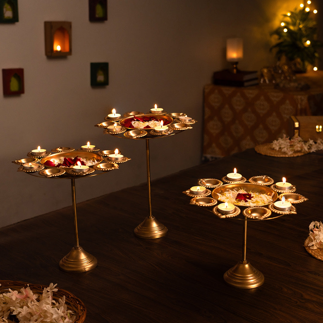 Diya Holder Flower Urli with Stand (Set of 3)