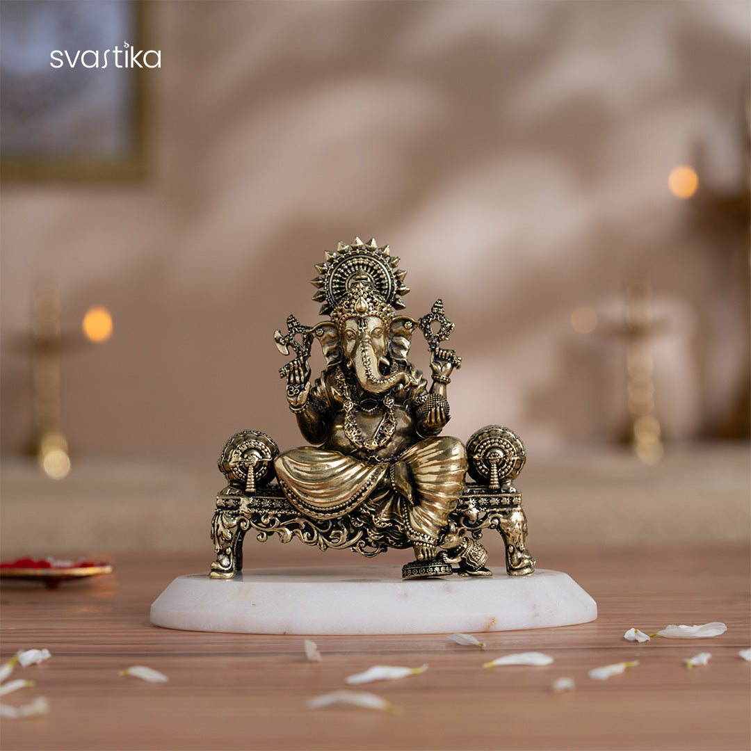 Brass Laxmi Ganesh Saraswati Murti Set (4 Inch)