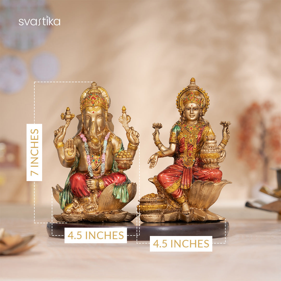 Antique Ganesh Lakshmi Murti Pair (7 Inch)