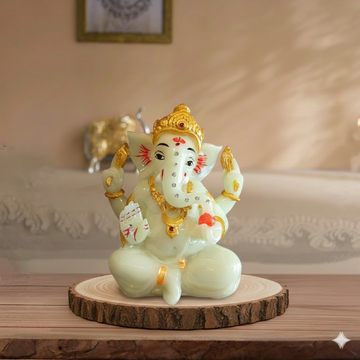 Elegant Green Onyx Lord Ganesha Idol with Golden Embellishments