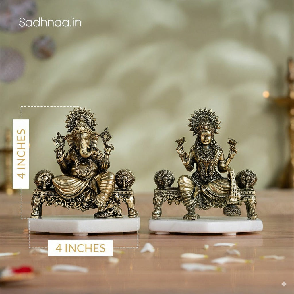 Brass Ganesh Lakshmi Elephant Pair Statue Set
