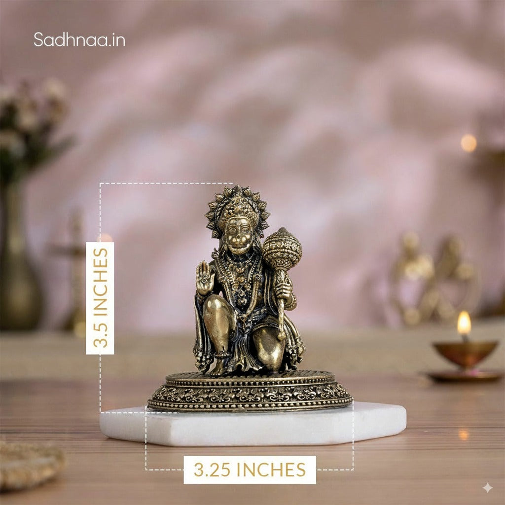 Brass Hanuman Idol Blessing in Abhaya Mudra (3.5 Inch)