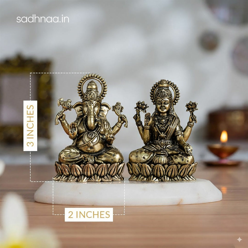 Brass Lakshmi Ganesh Murti On Lotus (3 Inch)