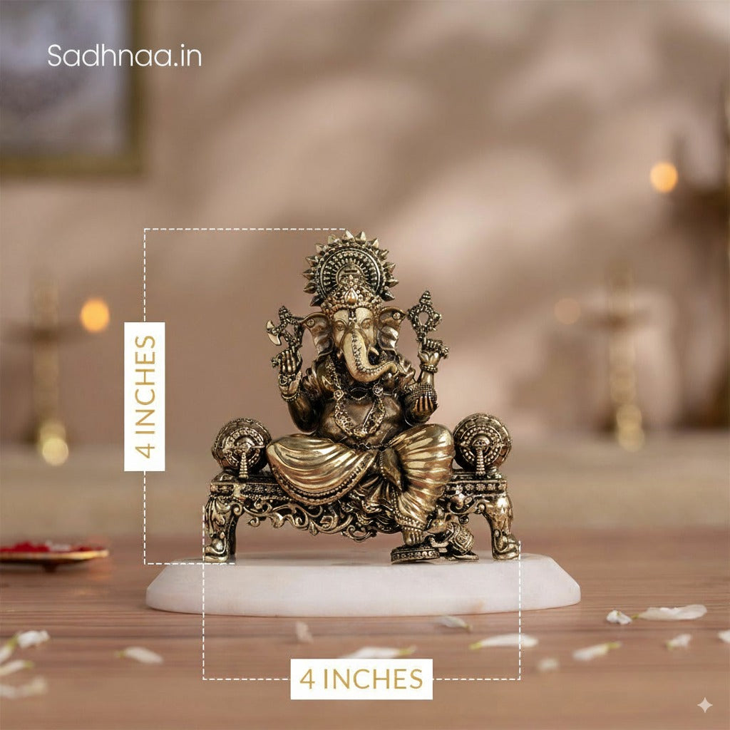 Brass Ganesh Idol Virajman On Sinhasan (4 Inch)