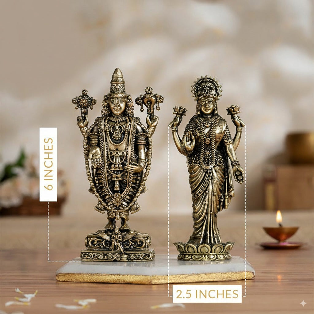Brass Lord Balaji with Mata Lakshmi For Pooja Room (6 Inch)